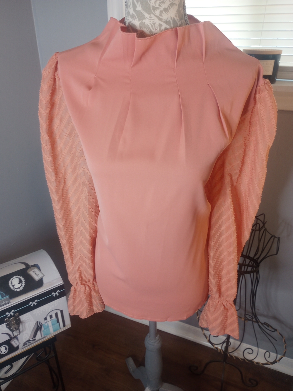 Coral Rose Textured Chevron Blouse Sleeve